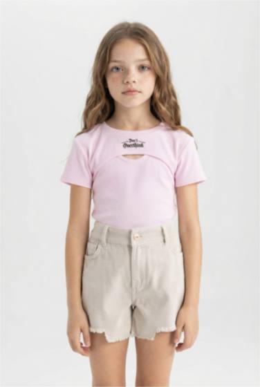 Girl Crop Ribbed Camisole 2 Piece Short Sleeve T-Shirt