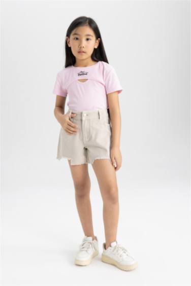 تيشيرت بناتي نص كم مضلع - قطعتين