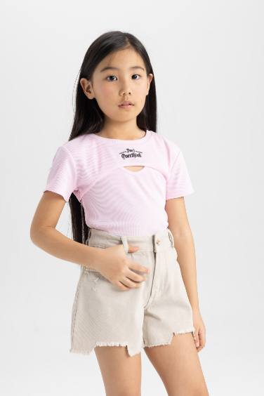 تيشيرت بناتي نص كم مضلع - قطعتين