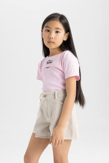 تيشيرت بناتي نص كم مضلع - قطعتين