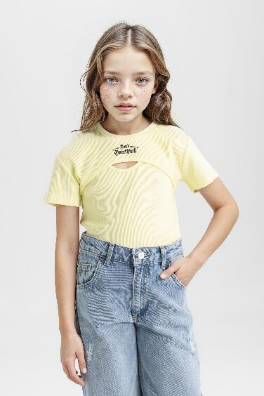 Girl Crop Ribbed Camisole 2 Piece Short Sleeve T-Shirt