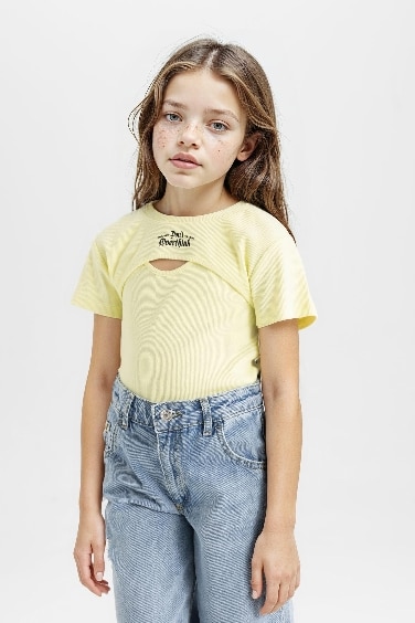 Girl Crop Ribbed Camisole 2 Piece Short Sleeve T-Shirt