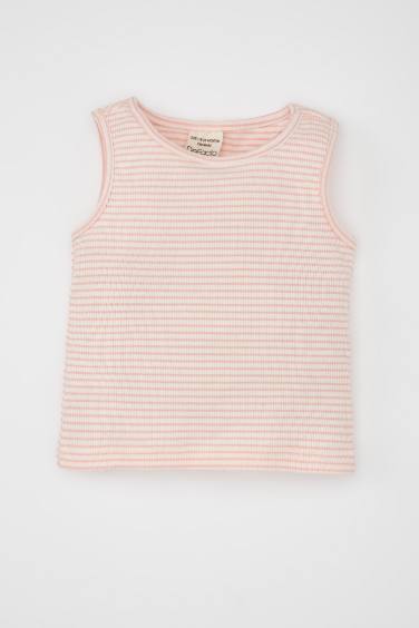 Baby Girl Crew Neck Striped Sleevelss T-Shirt