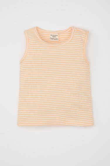 Baby Girl Crew Neck Striped Sleeveless T-Shirt