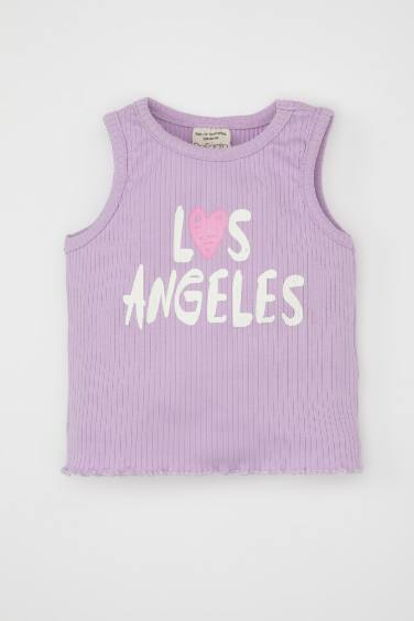 Baby Girl Crew Neck Printed Sleeveless T-Shirt