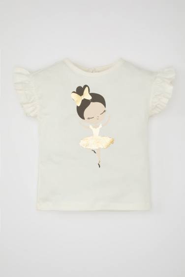 T-Shirt à Manches Courtes et Col rond à Motif Ballerine pour Bébé Fille