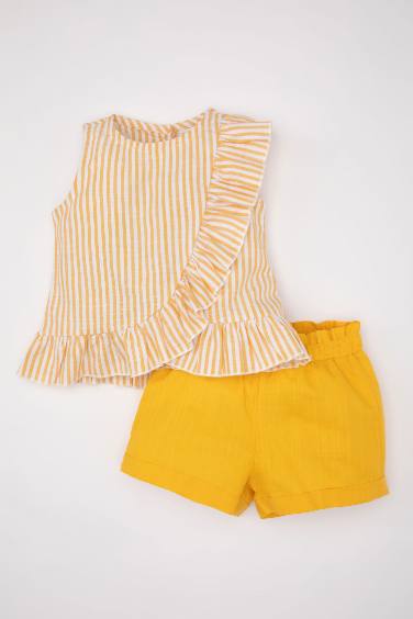 Baby Girl Striped Flared Poplin Blouse Shorts 2 Piece Set