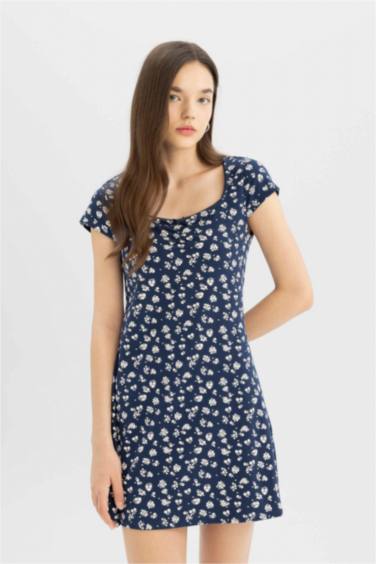 Heart Collar Floral Mini Dress