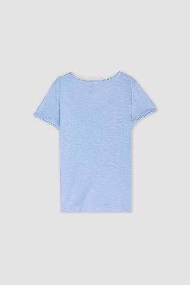 ت شيرت عادي نص كم ورقبة مستديرة