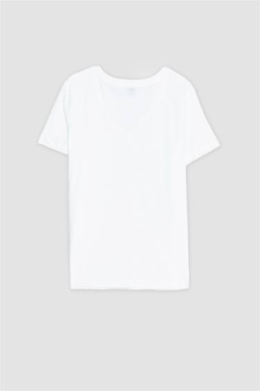 تيشيرت نص كم من قطن قصة عادية برقبة V