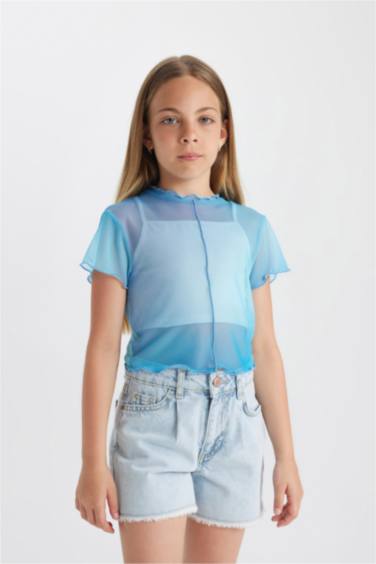 Girl Gradient Printed Tulle T-Shirt Tank Top 2 Piece Set