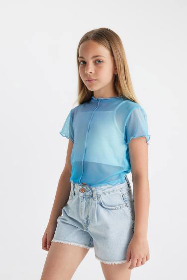 Girl Gradient Printed Tulle T-Shirt Tank Top 2 Piece Set