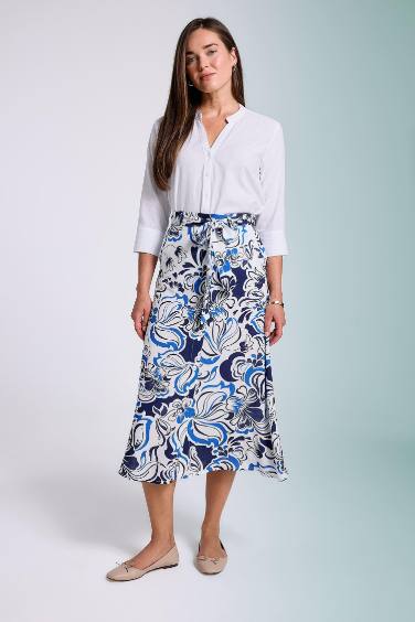 Patterned A-Line Midi Skirt