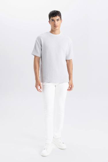 تيشيرت نص كم واسع برقبة مستديرة