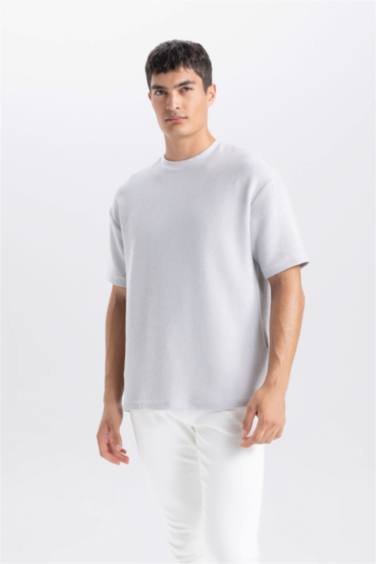 تيشيرت نص كم واسع برقبة مستديرة