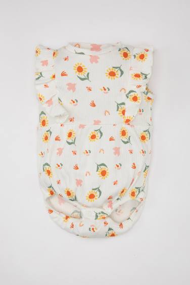 Baby Girl Newborn Floral Ribbed Sleeveless Jumpsuit