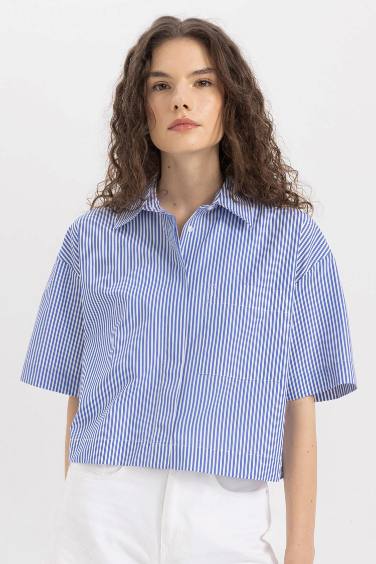 Poplin Short Sleeve Crop Shirt