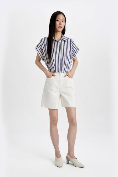 Striped Short Sleeve Poplin Crop Shirt