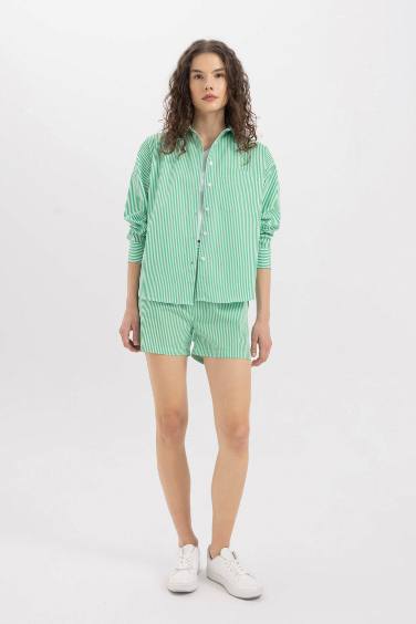 Oversize Fit Poplin Striped Long Sleeve Shirt