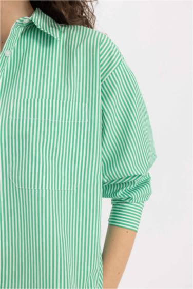 Oversize Fit Poplin Striped Long Sleeve Shirt