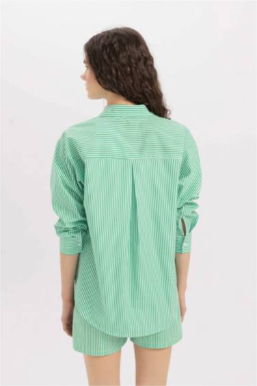 Oversize Fit Poplin Striped Long Sleeve Shirt
