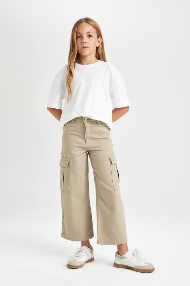 Girl Wide Leg Cotton Cargo Pants