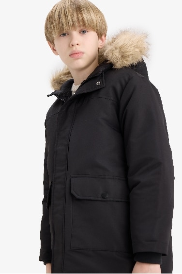 Ұлдарға бас киімді шерпа Пальто