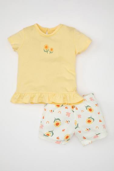 Baby Girl Ribbed Camisole Floral T-Shirt Shorts 2 Piece Set