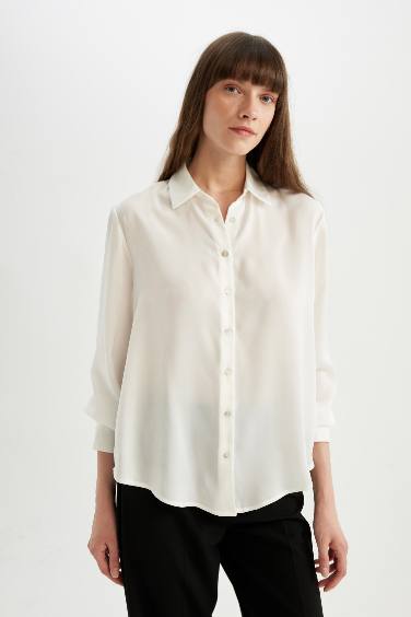 Regular Fit Shirt Collar Satin Long Sleeve Shirt