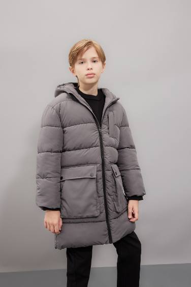 Boy Hooded Zippered Fleece Lined Waterproof Puffer Jacket