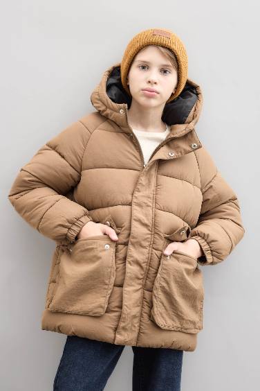 Manteau à capuche déperlant avec poche et à fermeture éclair pour garçon