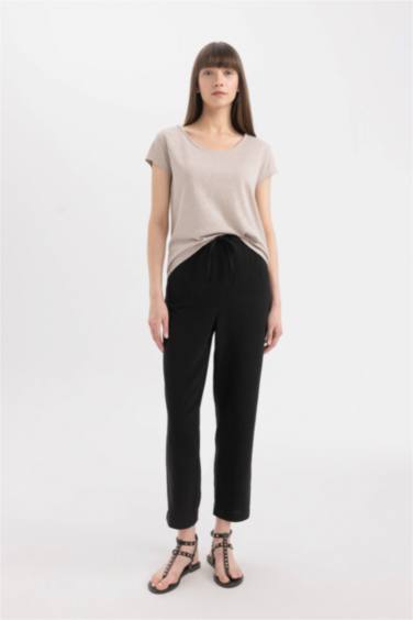 Regular Fit Crew Neck Linen Blend Basic T-Shirt