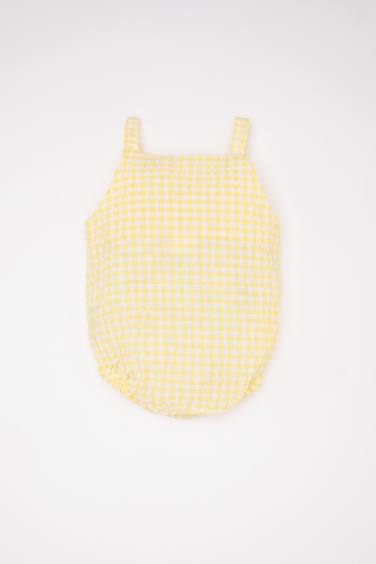 Baby Girl Newborn Checkered Snap Jumpsuit Hat 2 Piece Set