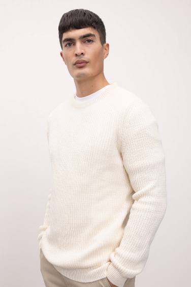 Standard Fit Crew Neck Textured Knitted Pullover