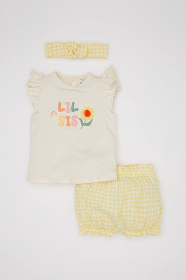 Baby Girl Printed Sleeveless T-Shirt Shorts Hair Band 3 Piece Set