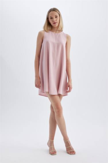 A-Line Crew Neck Linen Sleeveless Mini Dress