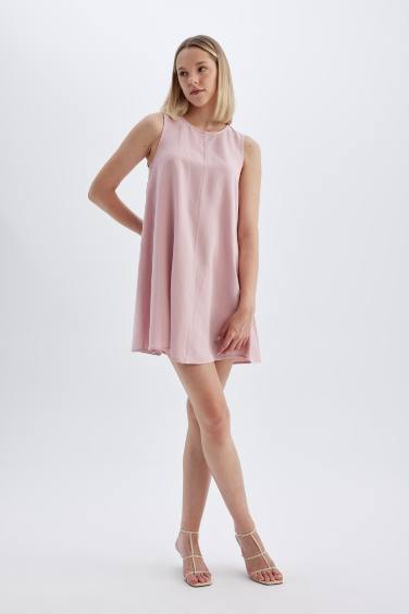A-Line Crew Neck Linen Sleeveless Mini Dress
