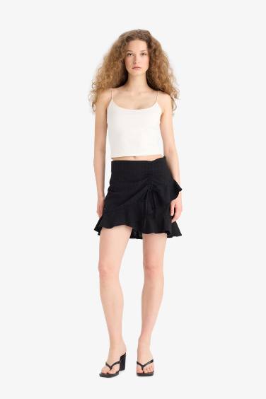 Linen Look Normal Waist Mini Skirt