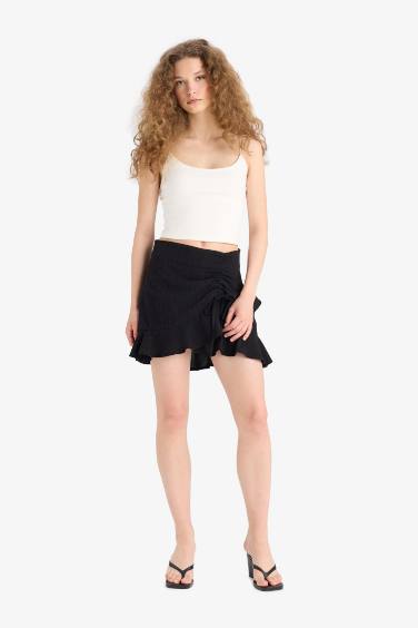 Linen Look Normal Waist Mini Skirt