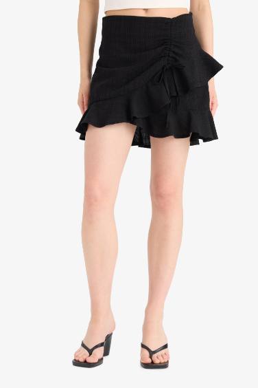 Linen Look Normal Waist Mini Skirt