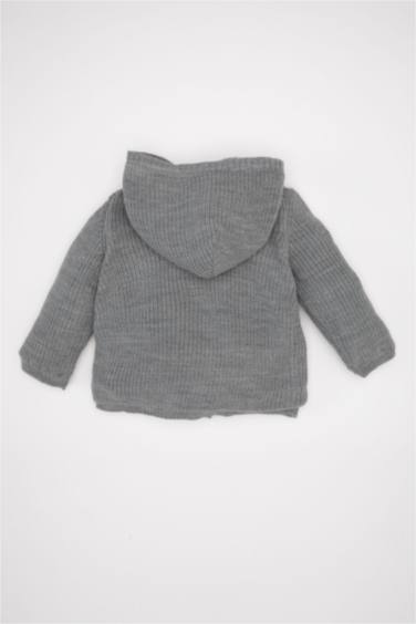 Baby Boy Hooded Plush Lined Buttoned Knitwear Cardigan