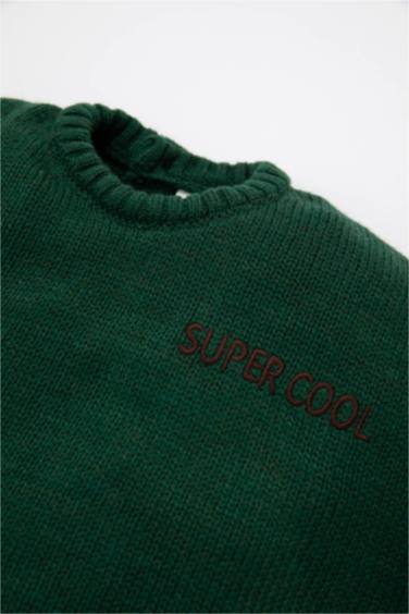 Erkek Bebek Bisiklet Yaka Baskılı Triko Kazak