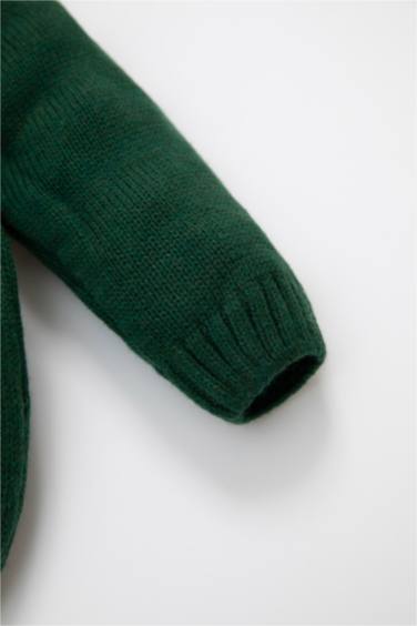 Erkek Bebek Bisiklet Yaka Baskılı Triko Kazak