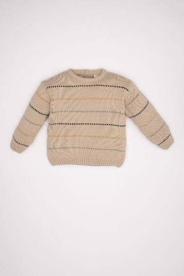 Pull en Tricot Beige rayé à coupe régulière pour Bébé Garçon