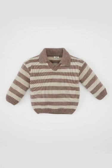 Pull en Tricot à Rayures avec Col Polo pour Bébé Garçon