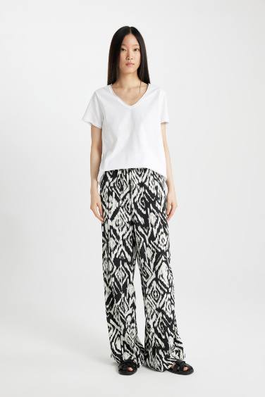 Patterned High Waist Wide Leg Trousers