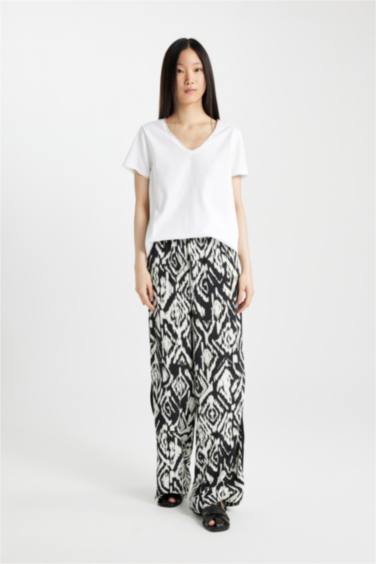 Patterned High Waist Wide Leg Trousers