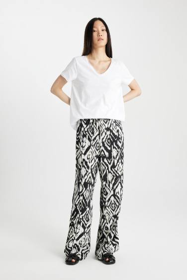 Patterned High Waist Wide Leg Trousers