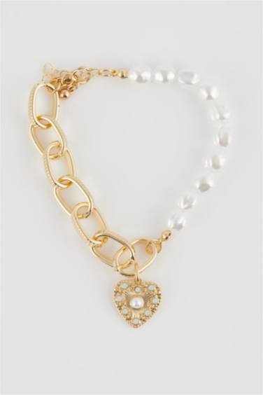 Bracelet doré avec perles et cœur pour femme