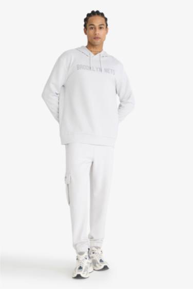 DeFactoFit NBA Brooklyn Nets Standart Fit Kapüşonlu Jakarlı Sweatshirt